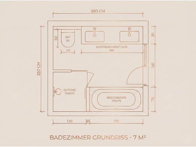 Grundriss mittleres Bad 6-8 qm