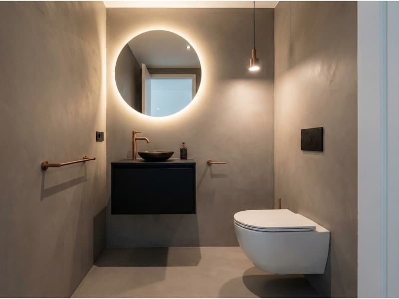 Gäste-WC mit fugenloser Mikrozement-Oberfläche